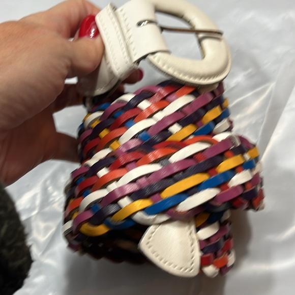 colorful Braided Leather BELT Purple white yellow Rainbow 1.5”w GUATEMALA Small - Picture 10 of 11